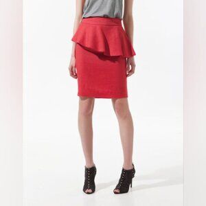 Zara Linen Beach Vacation Coastal Ruffle Frill Pencil Red Orange Skirt XS